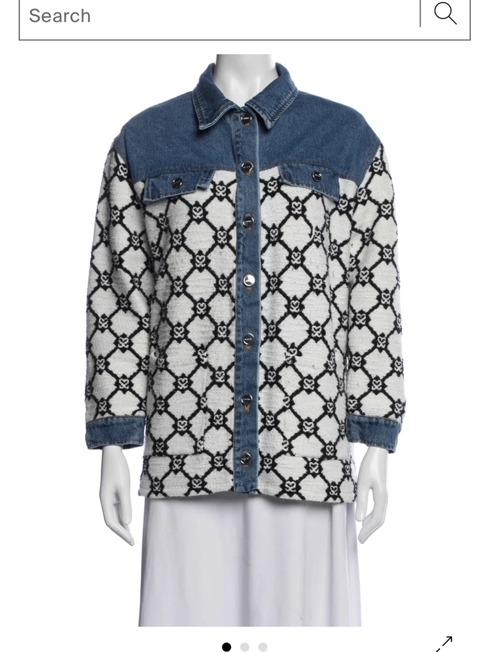 Denim-Trim Black & White Patterned Women's Jacket Sandro Coatigan size medium